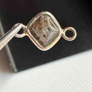 3.28 Carats Weight 10mm Raw Brown Octahedron Diamond Connector Double Loop 925 Silver Connectors Rough Diamond