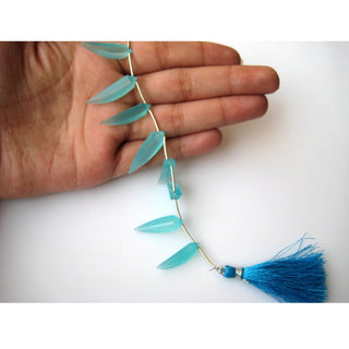 5 Pieces Aqua Chalcedony Blue Chalcedony Briolette Beads Horn Necklace Faceted Gemstones 7x25mm To 7x30 Each SKU-MS34