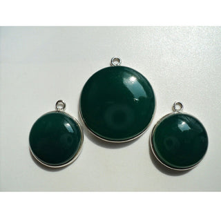3 Piece Set of Green Onyx Bezel Gemstone Connectors, Green Onyx And Sterling Silver 3 Piece Set For Earrings And Pendant