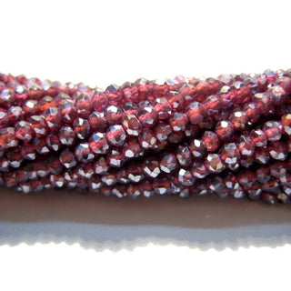 Garnet Gem Stone, Micro Faceted Coated Rondelle Beads, 3mm Beads, 13 Inch Strand, Wholesale Beads