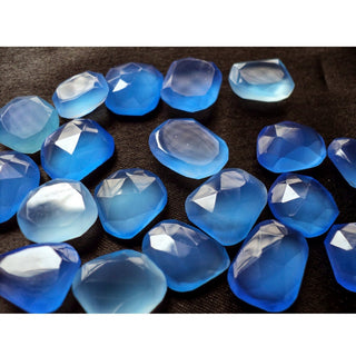 6 Pieces 14mm To 18mm Each Blue Chalcedony Flat Rose Cut Loose Cabochons RS2