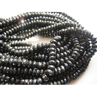 Black Spinel Gemstone Beads, Micro Faceted Rondelle Beads, 7mm Beads, Sold As 5 Inch Half Strand/10 Inch Full Strand