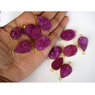 5pcs Pink Druzy Connectors, Natural Druzy, Gemstone Connectors, Bezel Connectors, Gold Vermeil Connectors, 15mm To 25mm Each Approx