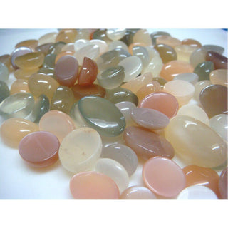 20 Pieces 15mm To 10mm Oval/Round Shaped Multi Moonstone Cabochon gemstone, Peach/Grey And White Color Multi Moonstone Gem Stones, SKU-GFJ