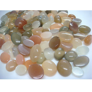 20 Pieces 15mm To 10mm Oval/Round Shaped Multi Moonstone Cabochon gemstone, Peach/Grey And White Color Multi Moonstone Gem Stones, SKU-GFJ