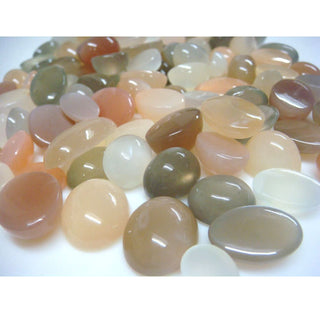 20 Pieces 15mm To 10mm Oval/Round Shaped Multi Moonstone Cabochon gemstone, Peach/Grey And White Color Multi Moonstone Gem Stones, SKU-GFJ