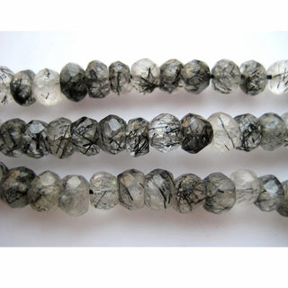 Rutilated Quartz Rondelles, Faceted Rondelle Beads, Approx 5mm Round Beads, 13 Inch Strand