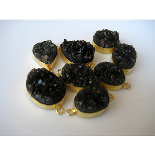 5pcs Black Druzy Connectors, Gemstone Connectors, Bezel Connectors, Gold Vermeil Connectors, 20mm To 28mm Each Approx