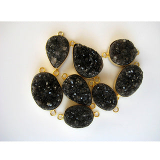 5pcs Black Druzy Connectors, Gemstone Connectors, Bezel Connectors, Gold Vermeil Connectors, 20mm To 28mm Each Approx