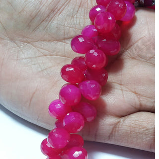 Pink Chalcedony, Briolette Beads, Tear Drop Beads, Faceted Gemstones, 36 Pieces, 9x12mm Each, Wholesale Price, 4 Inch Half Strand