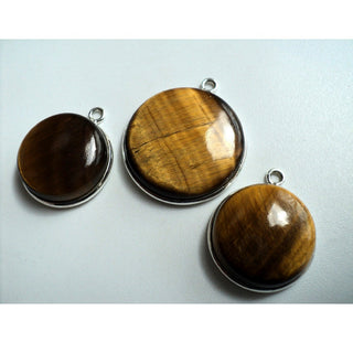 3 Pieces Bezel Gemstone Connectors, Tigers Eye Connectors, Sterling Silver, 3 Piece Connector Set For Earrings And Pendant