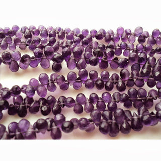 Natural Purple Amethyst Faceted Teardrop Briolette Beads, 6mm To 8mm Amethyst Briolettes, 4 inch Half Strand