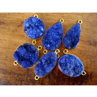 5 Pieces Blue Druzy Gemstone Connectors, Druzy Connectors, Bezel Connectors, Gold Vermeil Connectors, 20mm To 28mm Each