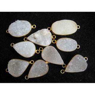 5pcs White Druzy Connectors, Natural Druzy, Gemstone Connectors, Bezel Connectors, Gold Vermeil Connectors, 25mm To 30mm Each Approx