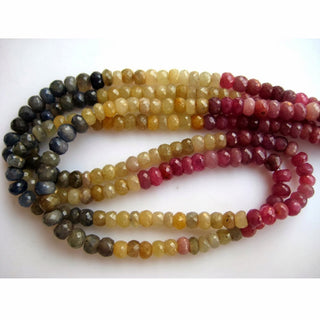 Multi Sapphire Faceted Rondelle Beads 5mm Yellow Blue Pink Sapphire Faceted Beads/ 110 Pieces Approx/ 16 Inch Strand