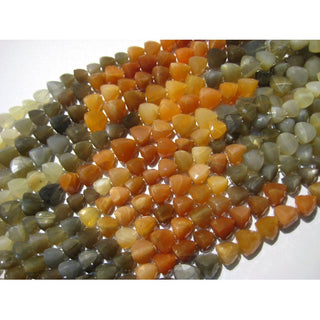 Multi Moonstone Faceted Trillion Beads, 8mm Orange Moonstone Grey Moonstone White Moonstone Gemstone Beads, Sold As 4 inch/8 Inch