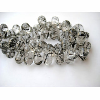 Rutile Quartz Briolettes, Tear Drop Beads, Faceted Beads, AAA Gems, Approx 7x13mm To 4x6mm Each, 37 Pieces, 4 Inch Half Strand