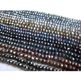 Coated Quartz, Black Coated Rondelles, Micro Faceted Rondelles, , Quartz Beads, 3mm Beads, 13 Inch Strand