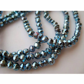 Blue Pyrite Micro Faceted Coated Rondelle Beads, 3.5mm Wholesale Beads, 13 Inch Strand, Sold As 1 Strand/5 Strand/50 Strands, GFJP