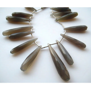 Grey Chalcedony Faceted Long Drops, Natural Chalcedony Briolettes, Tear Drop Beads, 13 Pieces Approx, 7x32mm To 6x23mm, SKU-MS2