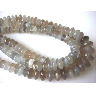 Grey Moonstone Beads, Faceted Rondelles - 8mm To 5mm - 8 Inch Strand - 35 Pieces Approx