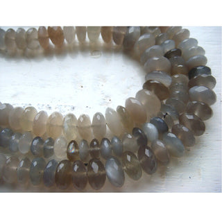 Grey Moonstone Beads, Faceted Rondelles - 8mm To 5mm - 8 Inch Strand - 35 Pieces Approx