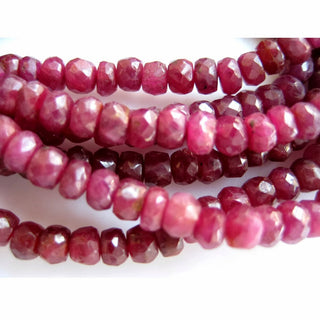 Ruby Beads, Micro Faceted Rondelle Beads, 5mm To 3mm Beads, 3 Strands, 19 Inches To 21 Inches Each