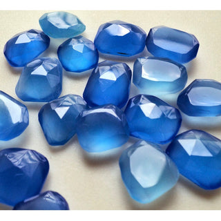 6 Pieces 14mm To 18mm Each Blue Chalcedony Flat Rose Cut Loose Cabochons RS2