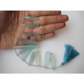 12 Pieces Aqua Chalcedony Long Drop Beads, Blue Chalcedony Briolette Beads Teardrop Beads, Faceted Gemstones, 35mm Each