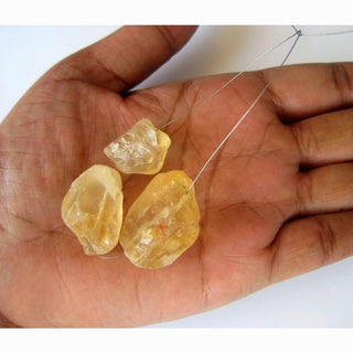 Citrine Stone, Citrine Rough Stone, Large 1mm Hole Raw Citrine Stone Bead, Raw Gemstones, 3 Pieces, 22 To 25mm Each
