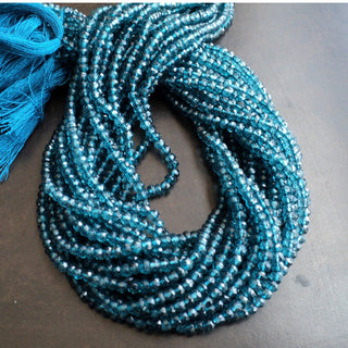 4mm 13 Inches Each Wholesale Blue Coated Quartz Rondelles Micro Faceted Beads, Sold As 5 Strand/50 Strands, SKU-WS111