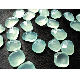 10 Pieces 15mm To 18mm Each Aqua Chalcedony Rose Cut Blue Color Flat Loose Cabochons RS3