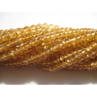 Citrine Color Quartz Crystal Gemstone Micro Faceted Rondelle Beads, 4mm Beads, 13 Inch Strand