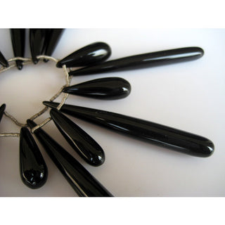 Black Onyx Briolettes,Chalcedony Beads, Tear Drop Beads, Long Drops, 15 Pieces Approx, 34mm To 35mm Each