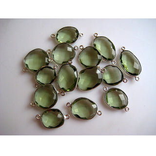 5 Pieces 15mm To 17mm Each Green Amethyst Quartz Rose Cut Bezel Connectors, Flat Cabochons Jewelry Connectors, FF38