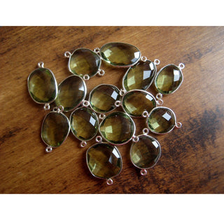 5 Pieces 15mm To 17mm Each Green Amethyst Quartz Rose Cut Bezel Connectors, Flat Cabochons Jewelry Connectors, FF38