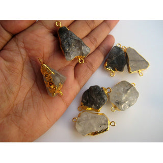 Black Rutilated Quartz Connector, Raw Gemstone Connectors, Raw Black Rutilated Quartz, Black Rutile Rough, 5 Pieces, 22mm To 28mm