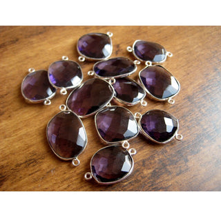 5 Pieces 15mm To 22mm Each Natural Amethyst/Quartz Purple Color Rose Cut Flat Cabochons Bezel Connectors FF37