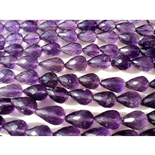Natural Amethyst Faceted Straight Drill Teardrop Beads, 8mm To 11mm Amethyst Tear Drops, 9 Inch Strand