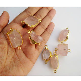 Raw Rose Quartz Connectors, Raw Gemstone Connectors, Natural Rose Quartz Crystal, Rose Quartz Rough, 5 Pieces, 22mm To 28mm Approx