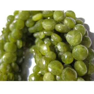 Green Garnet Coins, Faceted Beads, Coin Beads, 8mm Beads, 10 Inch Strand, 30 Pieces Approx