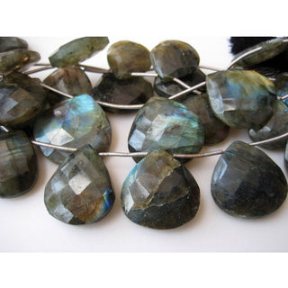 Labradorite Briolette Beads, Faceted Heart Beads, Huge 22mm Beads, Faceted Stone, 9 Briolettes Approx
