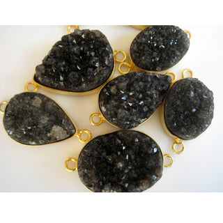 5pcs Black Druzy Connectors, Gemstone Connectors, Bezel Connectors, Gold Vermeil Connectors, 20mm To 28mm Each Approx