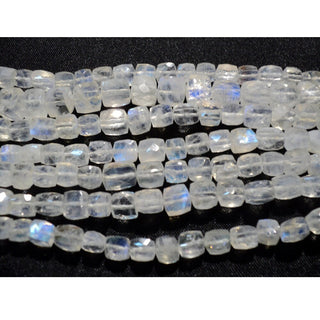 Flashy Blue Moonstone Faceted Box Beads, 5mm Moonstone Cube Beads, 8 Inch Strand