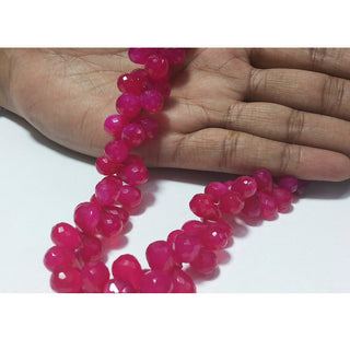 Pink Chalcedony, Briolette Beads, Tear Drop Beads, Faceted Gemstones, 36 Pieces, 9x12mm Each, Wholesale Price, 4 Inch Half Strand