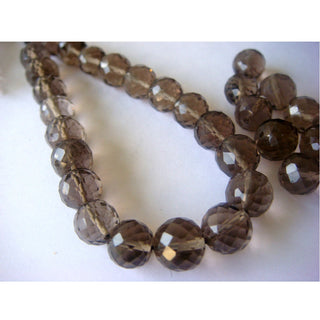 Smoky Quartz, Micro Faceted Beads, Rondelle Beads - 8 Inch Strand - 32 Pieces - 8mm Each