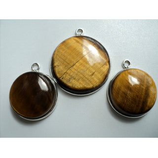 3 Pieces Bezel Gemstone Connectors, Tigers Eye Connectors, Sterling Silver, 3 Piece Connector Set For Earrings And Pendant