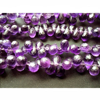 Natural Purple Amethyst Faceted Teardrop Briolette Beads, 6mm To 8mm Amethyst Briolettes, 4 inch Half Strand