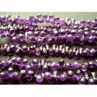 Natural Purple Amethyst Faceted Teardrop Briolette Beads, 6mm To 8mm Amethyst Briolettes, 4 inch Half Strand