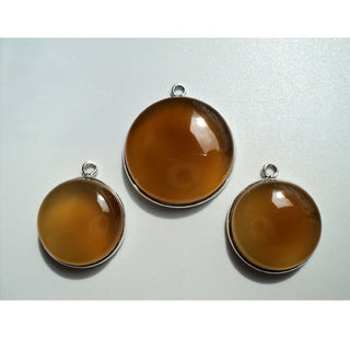 Bezel Gemstone Connectors, Sterling Silver And Brown Chalcedony 3 Piece Set For Earrings And Pendant